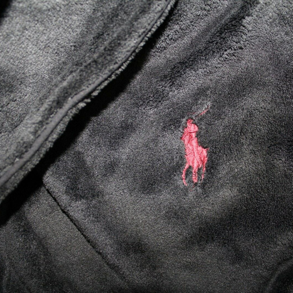 POLO RALPH LAUREN MEN'S PLUSH BATH ROBE BLACK - Picture 4 of 8